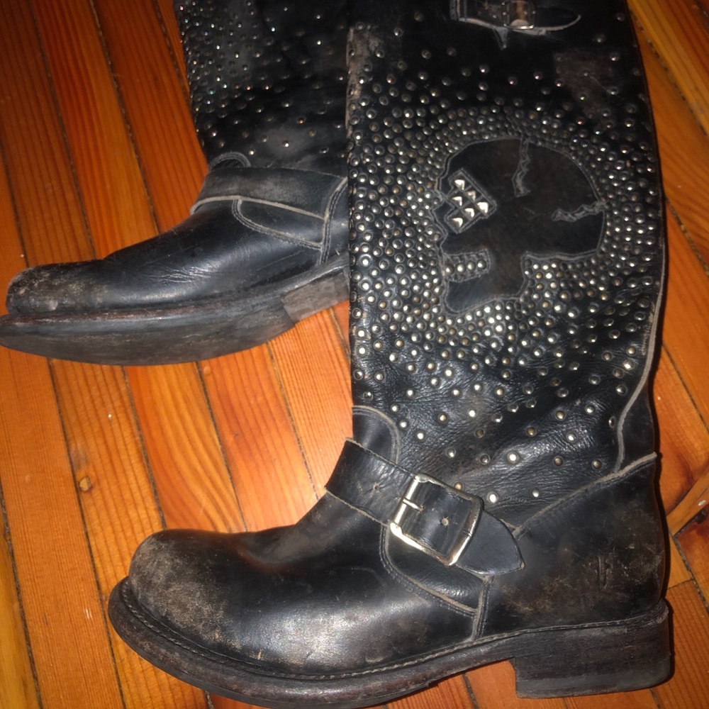 Frye Moto boot with studs and skull